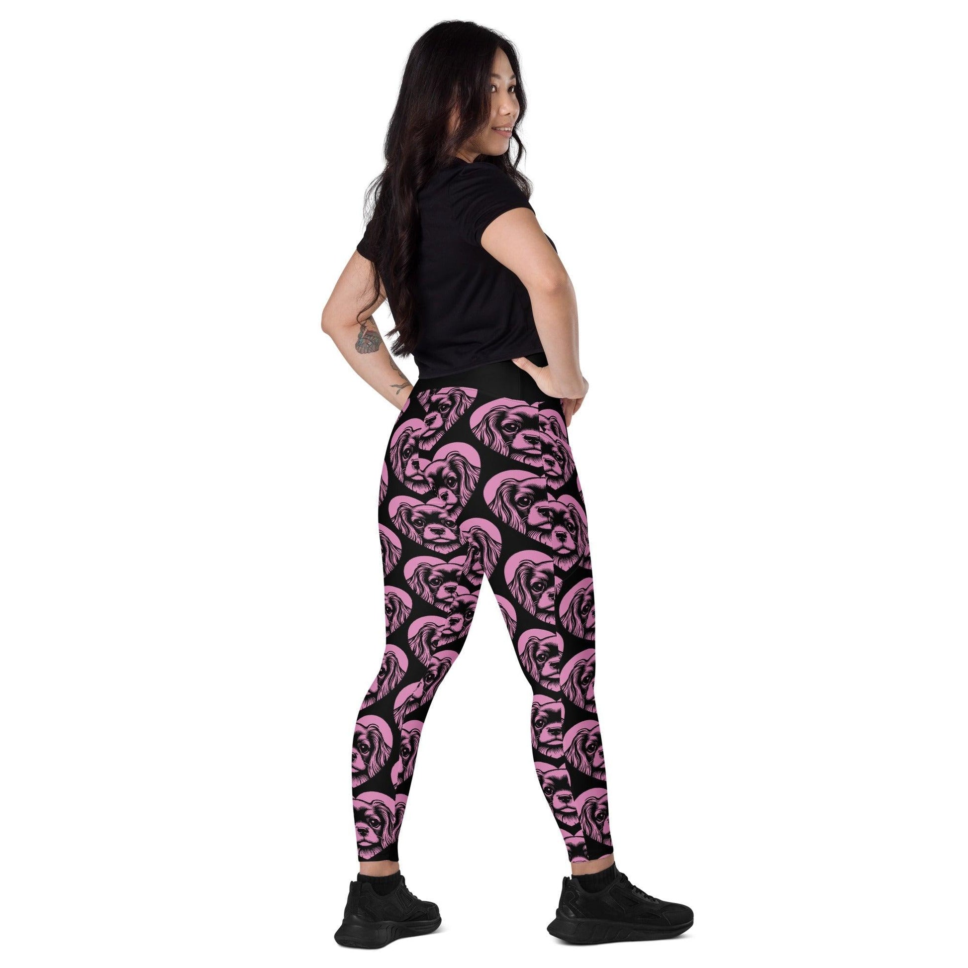 Dog breed leggings with pockets - KING CHARLES SPANIEL - HERTTAHOUND - pink