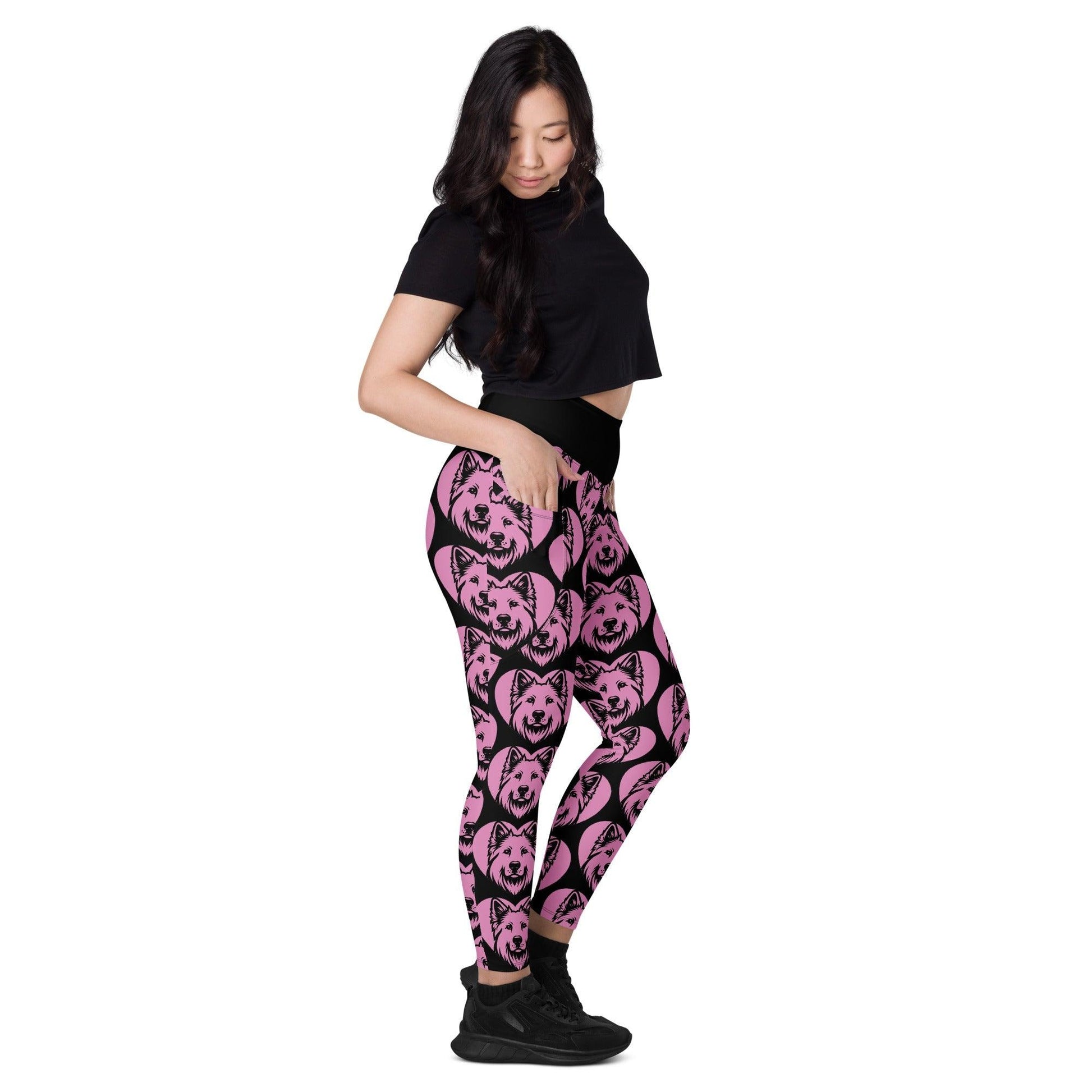 DOG BREED LEGGINGS with pockets - WHITE SHEPHERD - HERTTAHOUND - pink