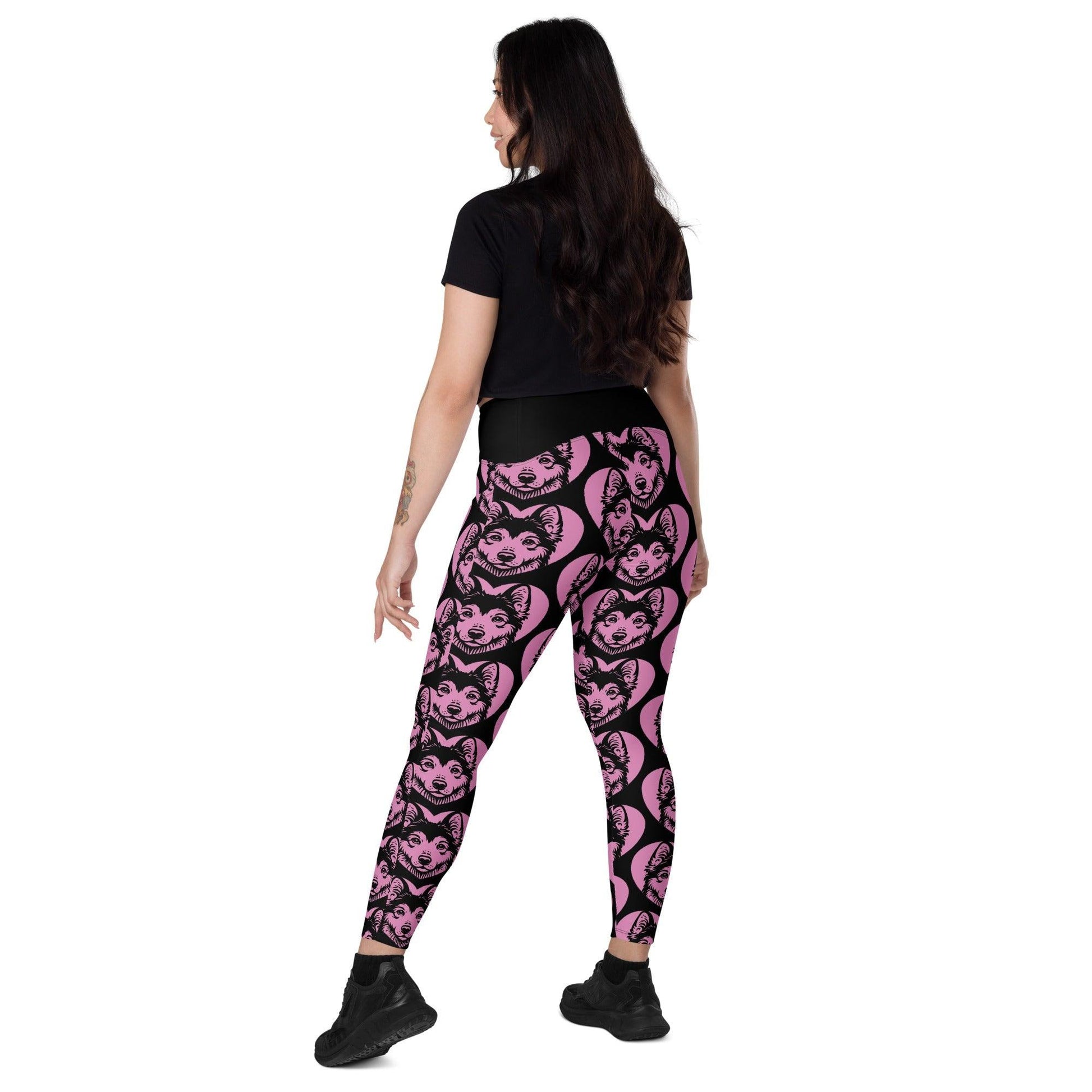 DOG BREED LEGGINGS with pockets - YAKUTIAN LAIKA - HERTTAHOUND - pink