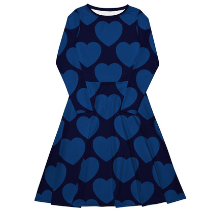 Midi Dress - ELLIE LOVE dark blue - Bold Heart Print