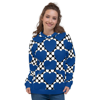 Hoodie - ELLIE LOVE DOT blue black - Bold heart print 6XL