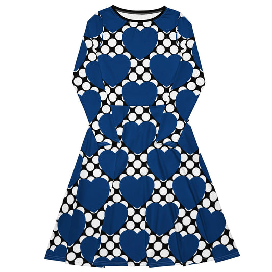Midi Dress - ELLIE LOVE DOT blue black - Bold Heart Print