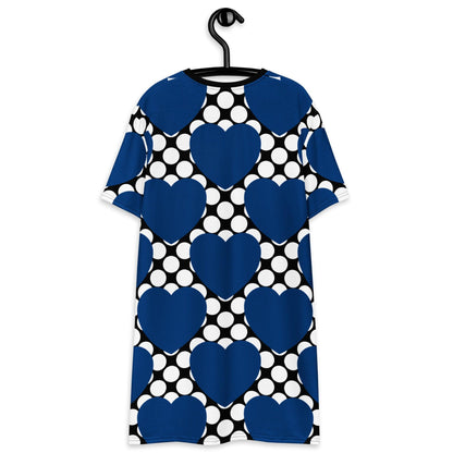 T-Shirt Dress - ELLIE LOVE DOT blue black - Bold Heart Print
