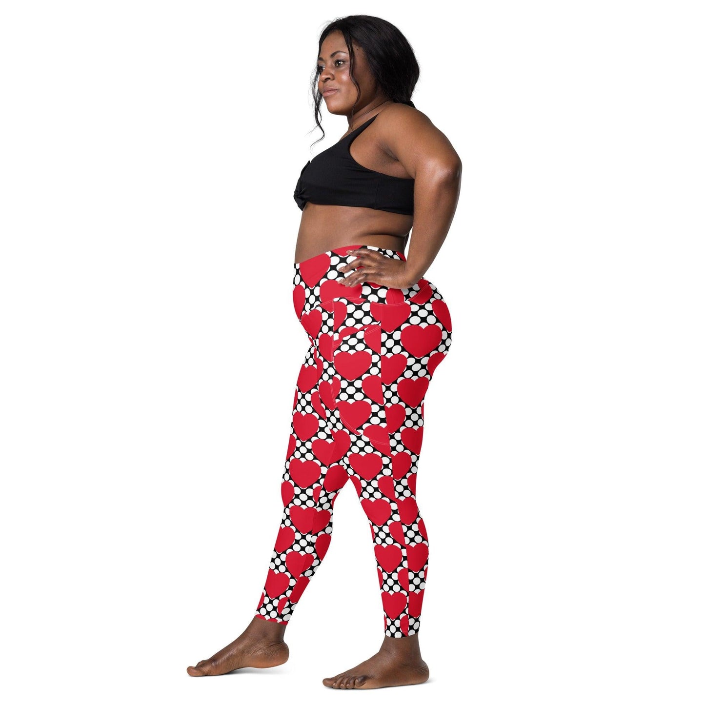 Leggings with pockets - ELLIE LOVE DOT red black - Bold heart print