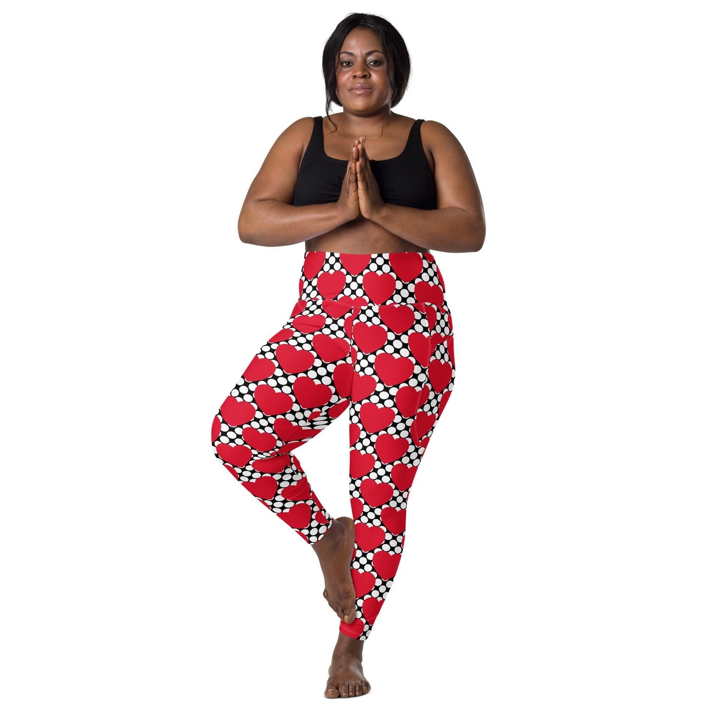 Leggings with pockets - ELLIE LOVE DOT red black - Bold heart print