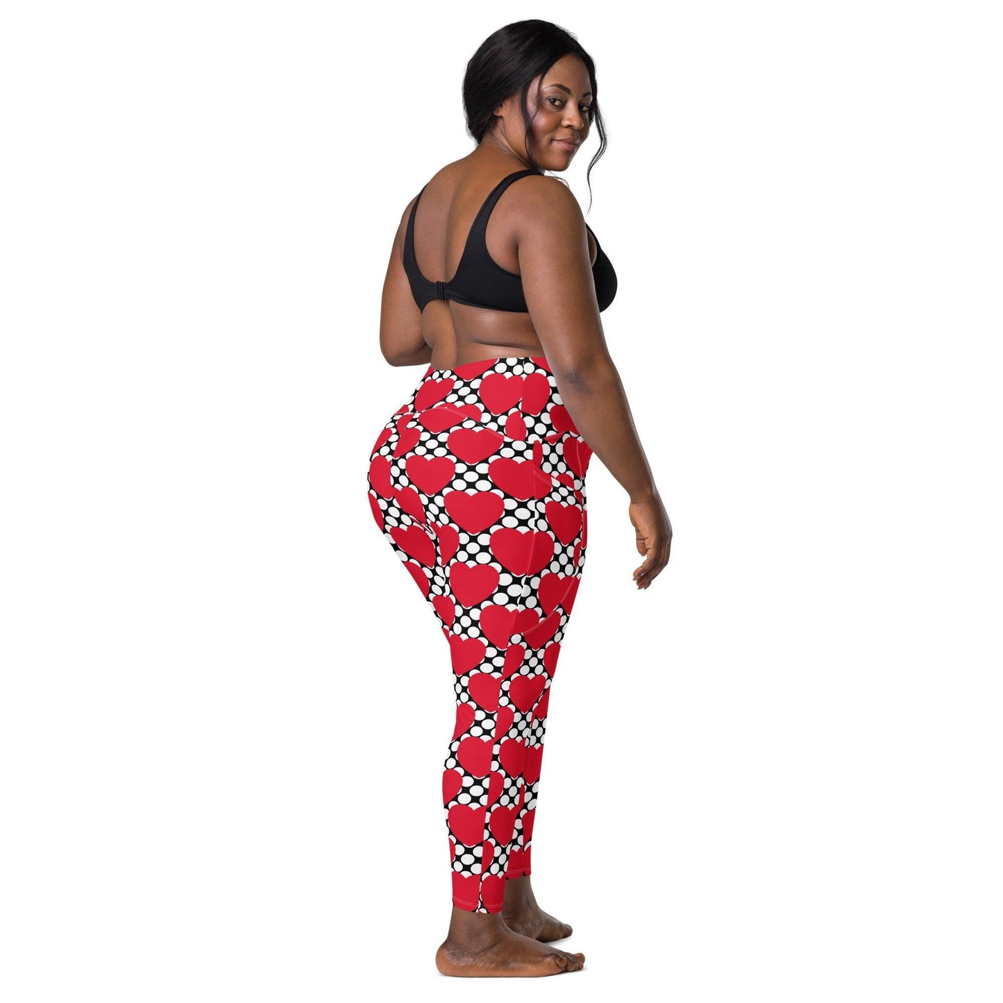 Leggings with pockets - ELLIE LOVE DOT red black - Bold heart print 6XL