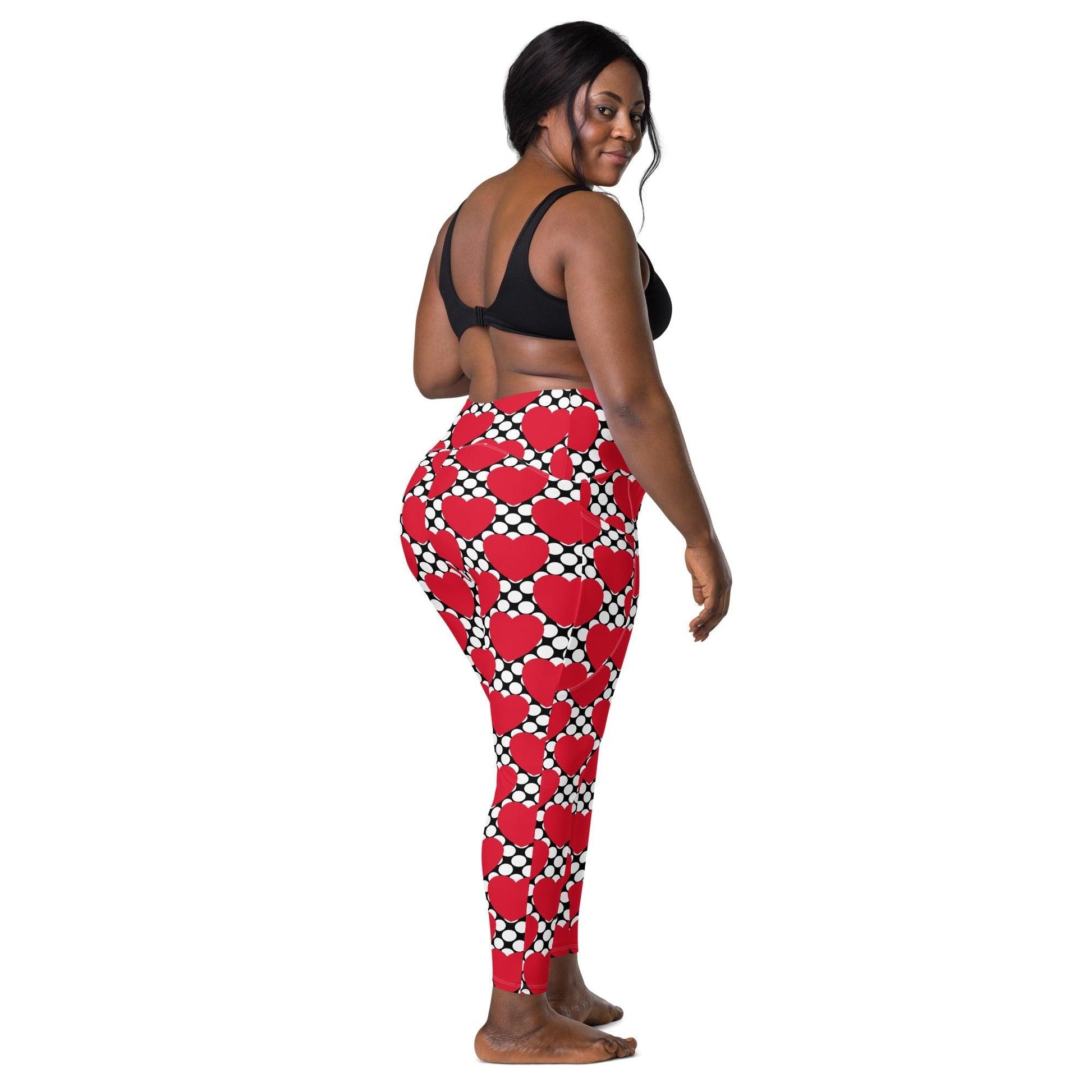 Leggings with pockets - ELLIE LOVE DOT red black - Bold heart print 6XL