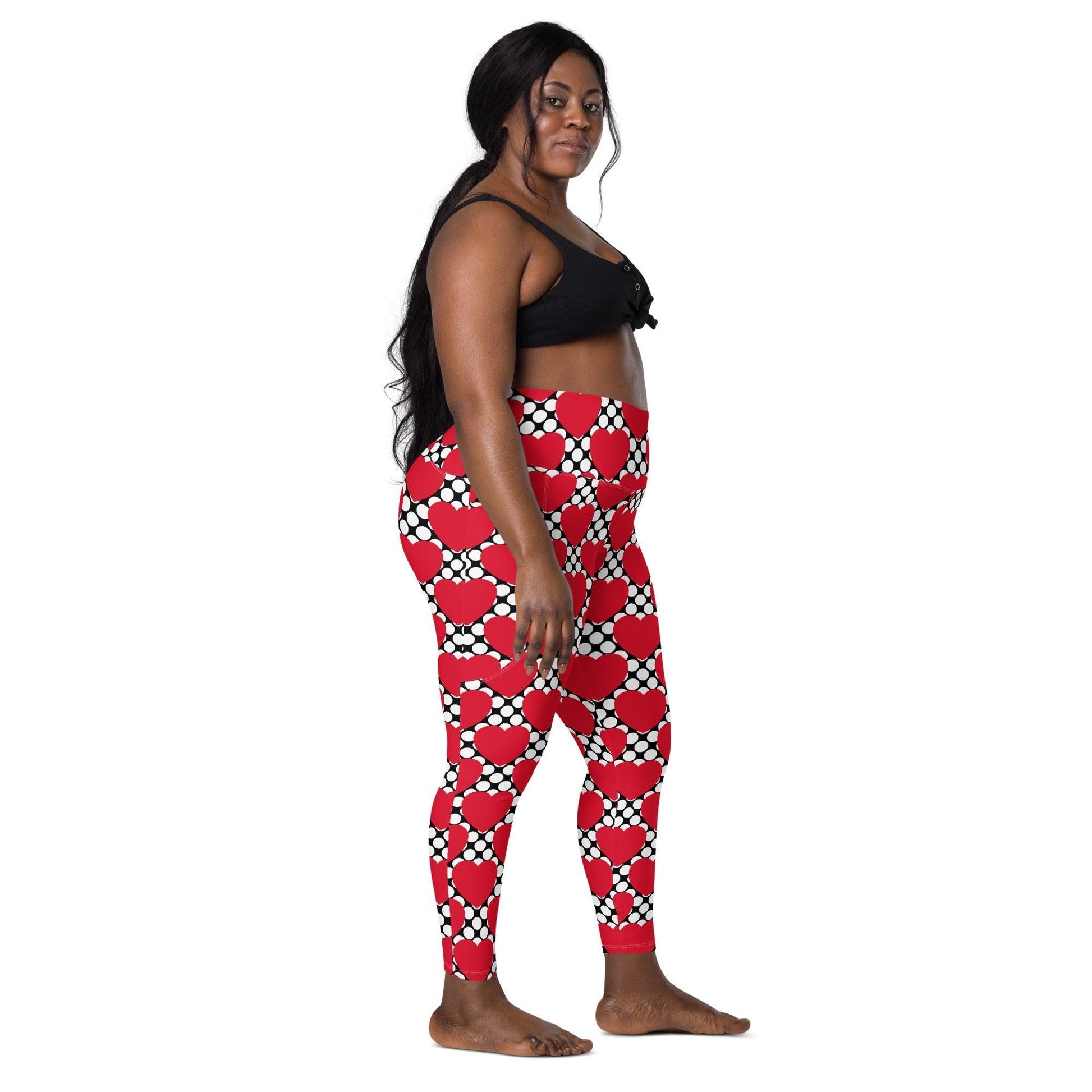 Leggings with pockets - ELLIE LOVE DOT red black - Bold heart print