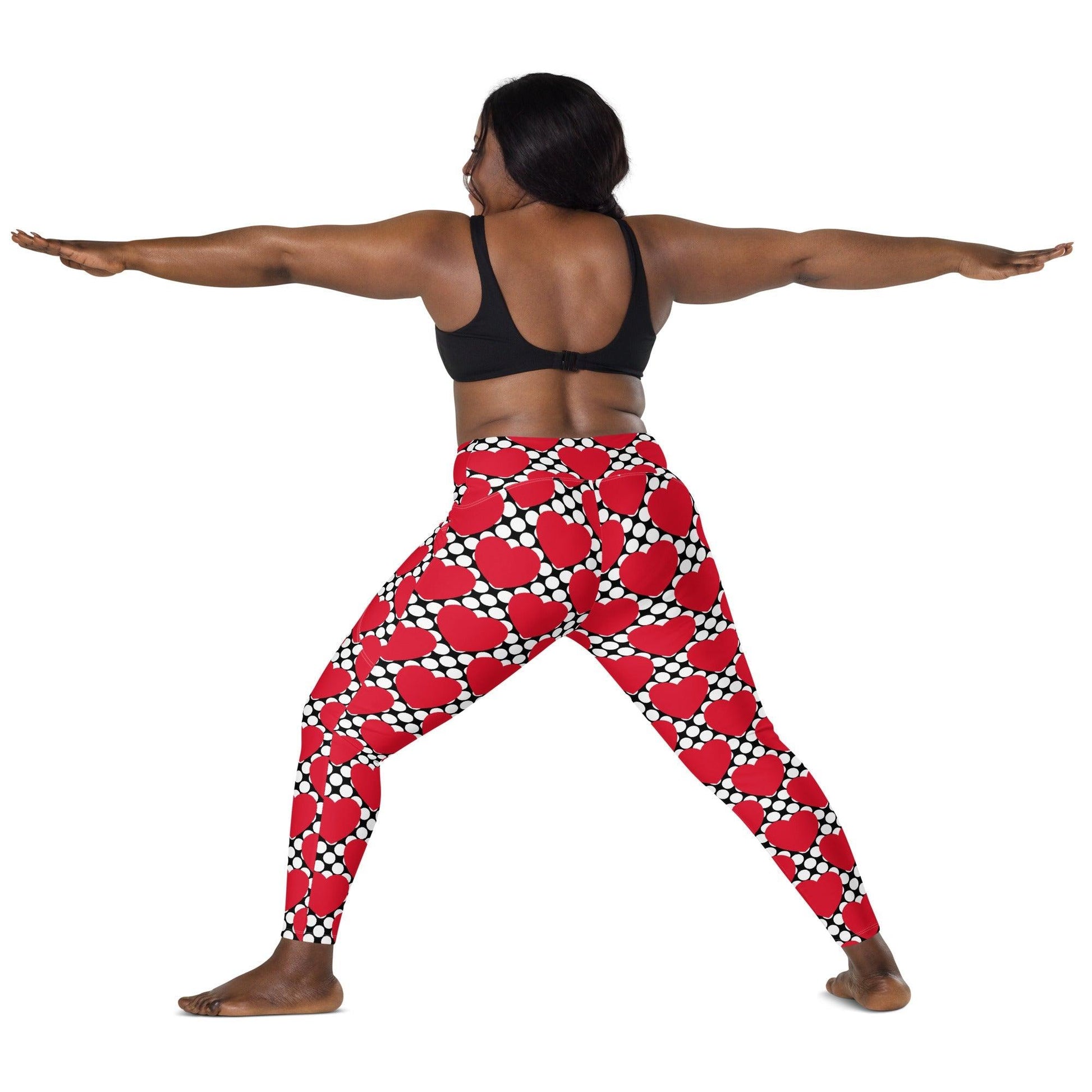 Leggings with pockets - ELLIE LOVE DOT red black - Bold heart print