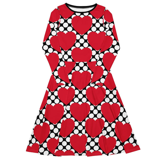 Midi Dress - ELLIE LOVE DOT red black - Bold Heart Print