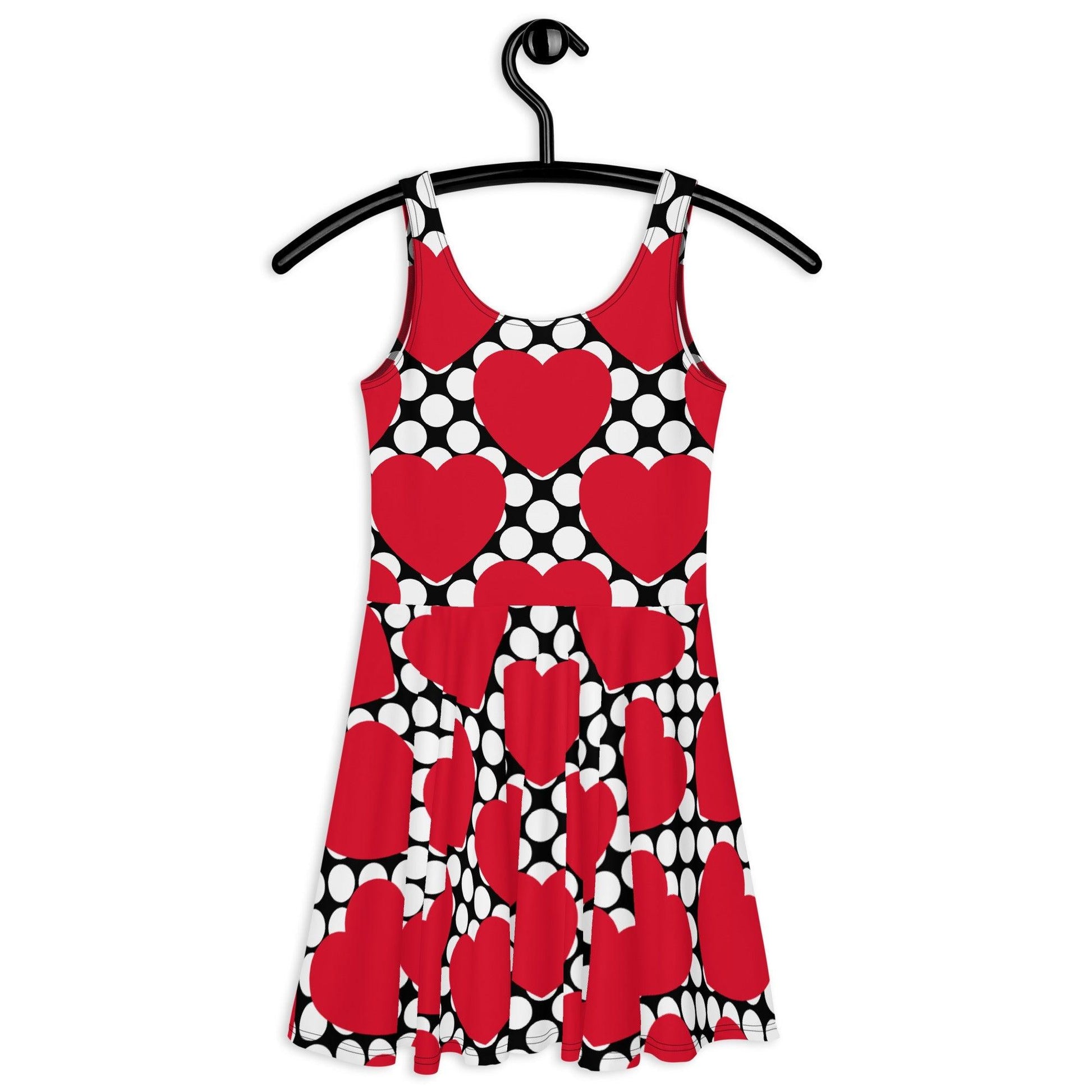 Skater Dress - ELLIE LOVE DOT red black - Bold Heart Print
