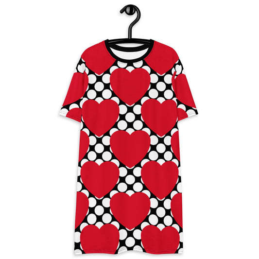 T-Shirt Dress - ELLIE LOVE DOT red black - Bold Heart Print