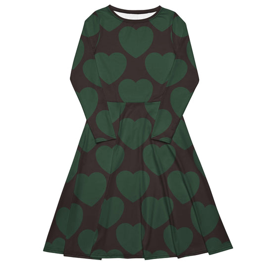 Midi Dress - ELLIE LOVE forest - Bold Heart Print