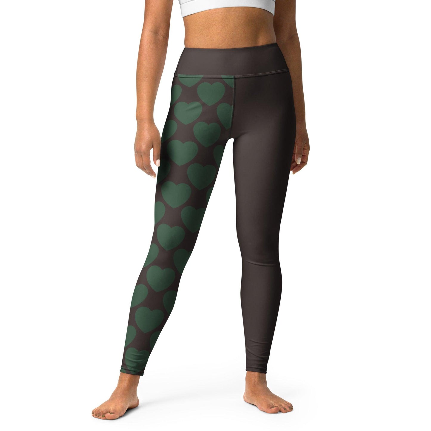 Yoga leggings - ELLIE LOVE forest - Bold heart print XL