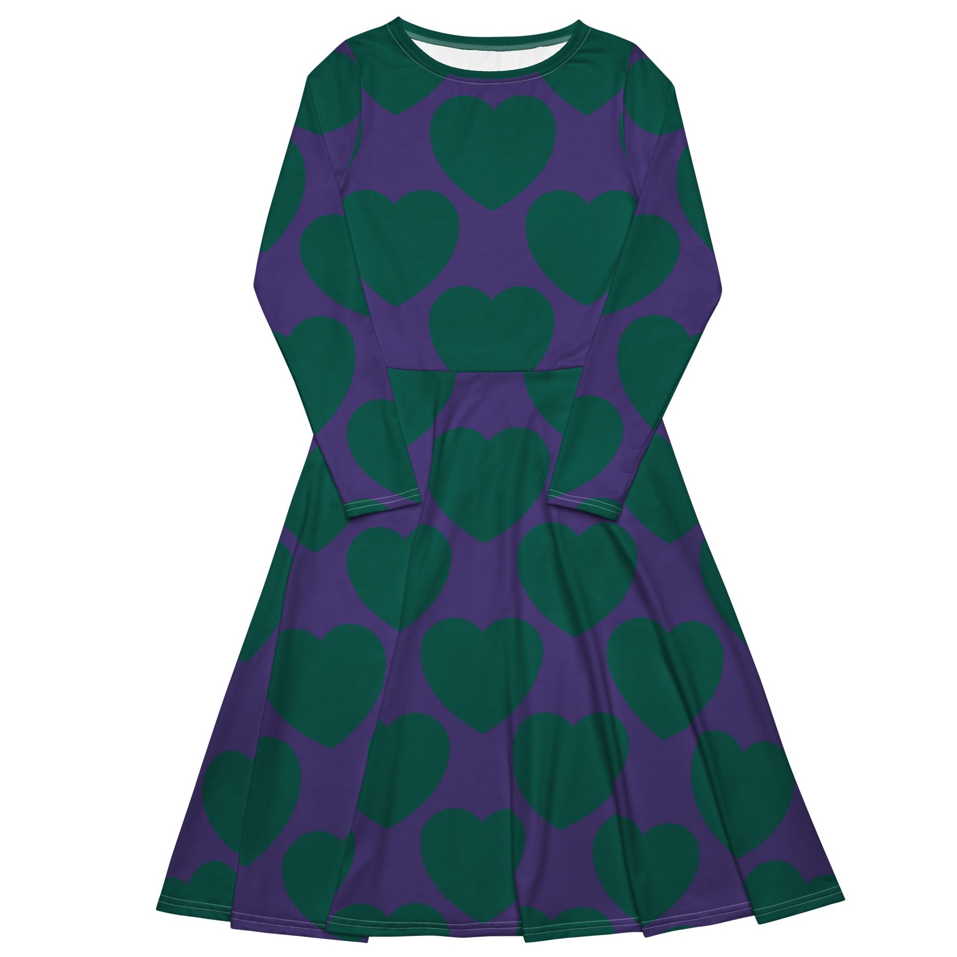 Midi Dress - ELLIE LOVE green purple - Bold Heart Print