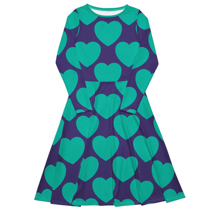 Midi Dress - ELLIE LOVE mint purple - Bold Heart Print