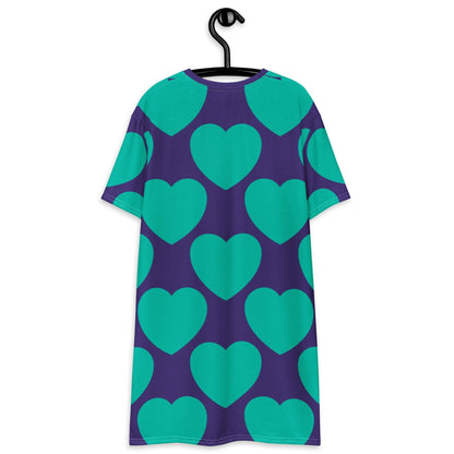 T-shirt dress - ELLIE LOVE mint purple - Bold heart print