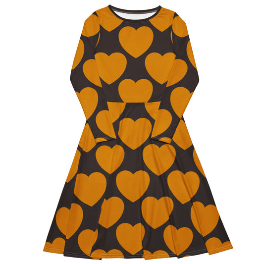 Midi Dress - ELLIE LOVE orange brown - Bold Heart Print