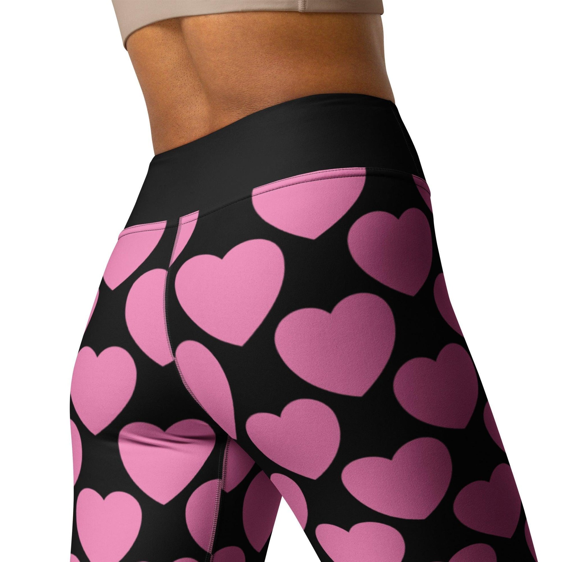 Yoga Leggings -2- ELLIE LOVE pink black - Bold Heart Print