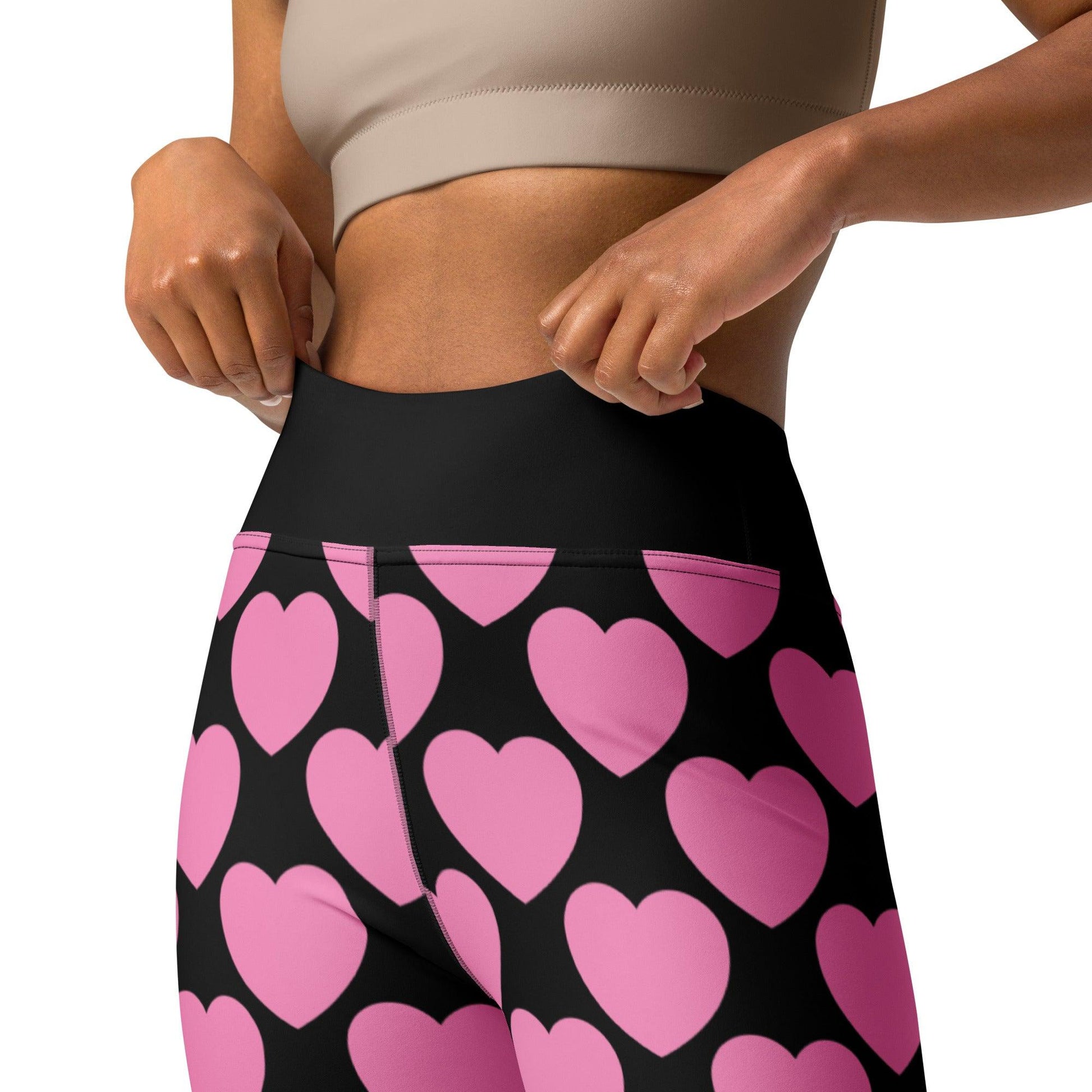 Yoga Leggings -2- ELLIE LOVE pink black - Bold Heart Print