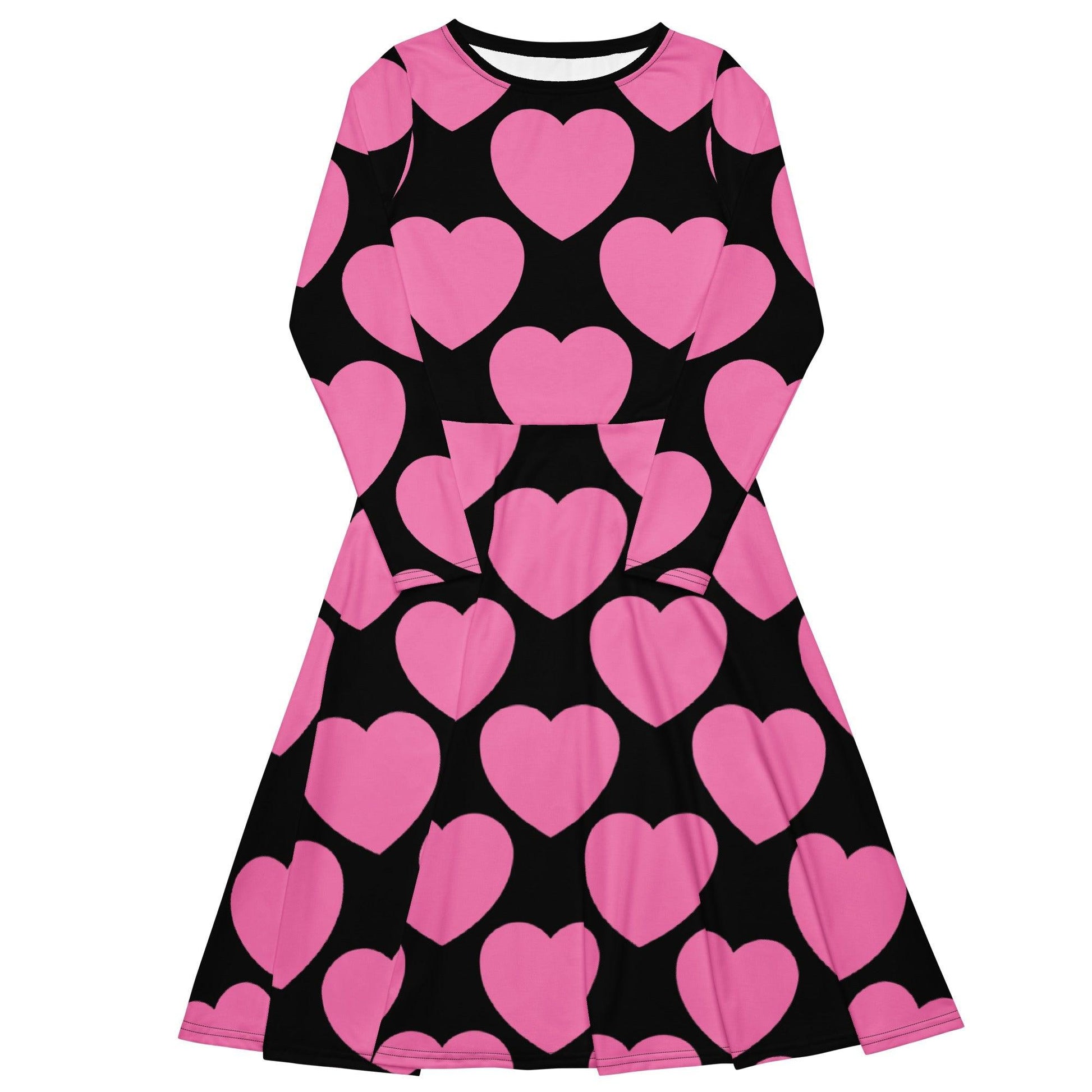 Midi Dress - ELLIE LOVE pink black - Bold Heart Print
