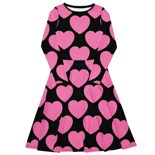 Midi Dress - ELLIE LOVE pink black - Bold Heart Print