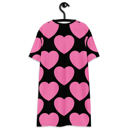 T-Shirt Dress - ELLIE LOVE pink black - Bold Heart Print