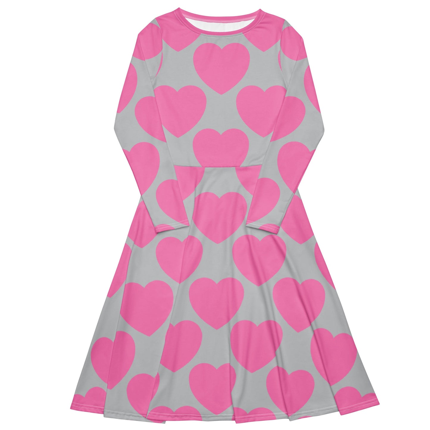 Midi Dress - ELLIE LOVE pink grey - Bold Heart Print