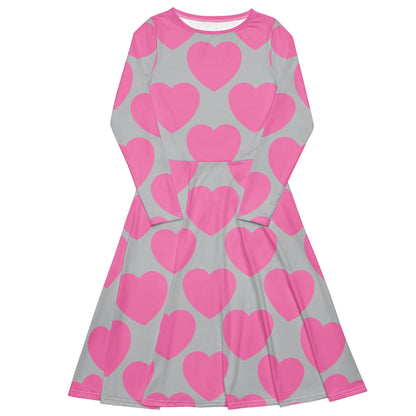Midi Dress - ELLIE LOVE pink grey - Bold Heart Print