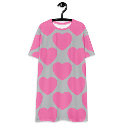 T-Shirt Dress - ELLIE LOVE pink grey - Bold Heart Print
