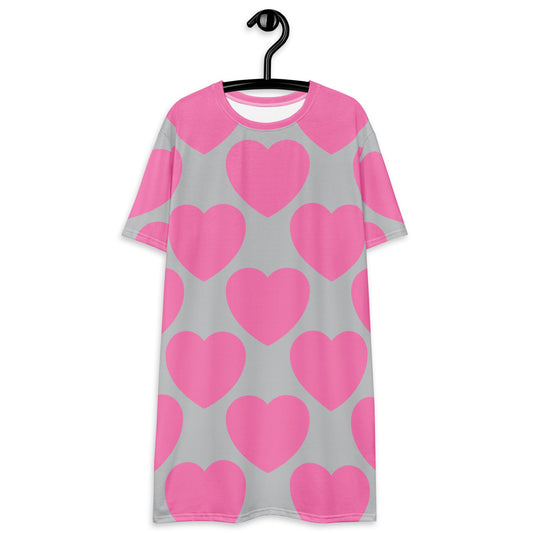 T-Shirt Dress - ELLIE LOVE pink grey - Bold Heart Print