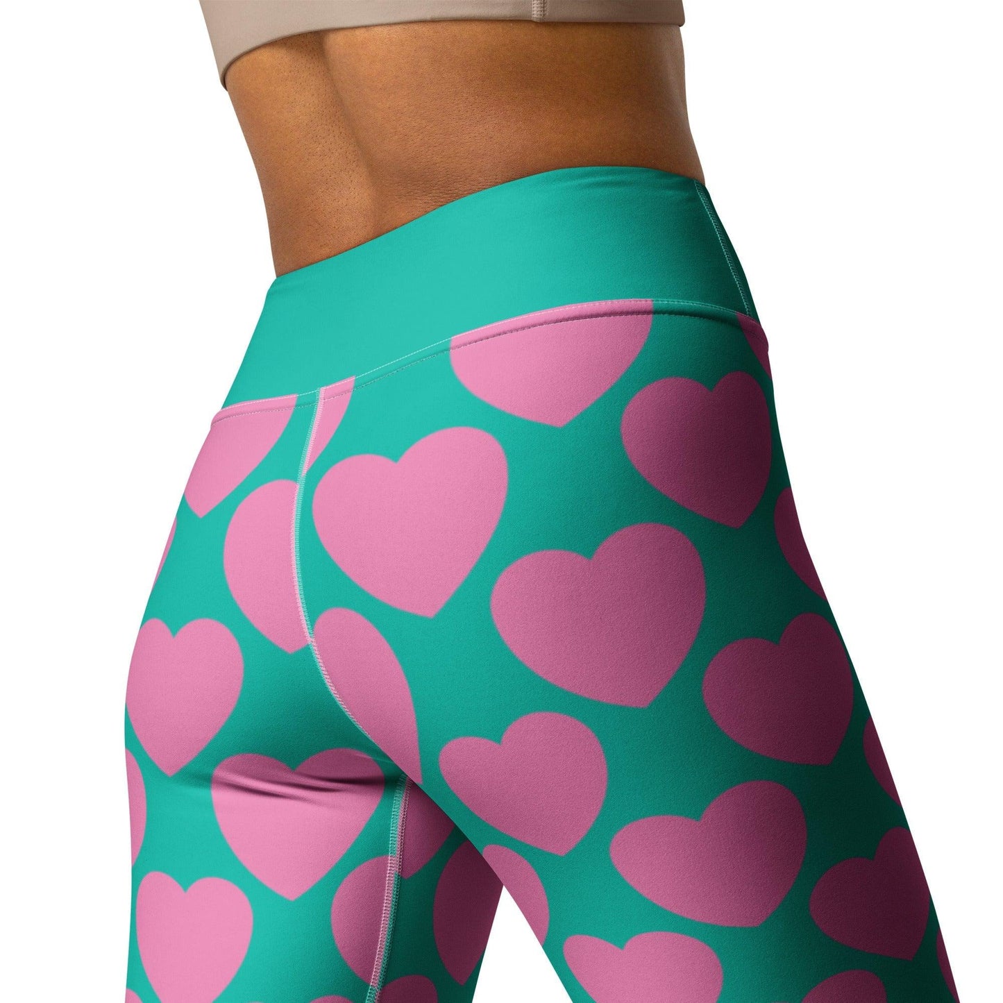 Yoga leggings -2- ELLIE LOVE pink mint - Bold heart print