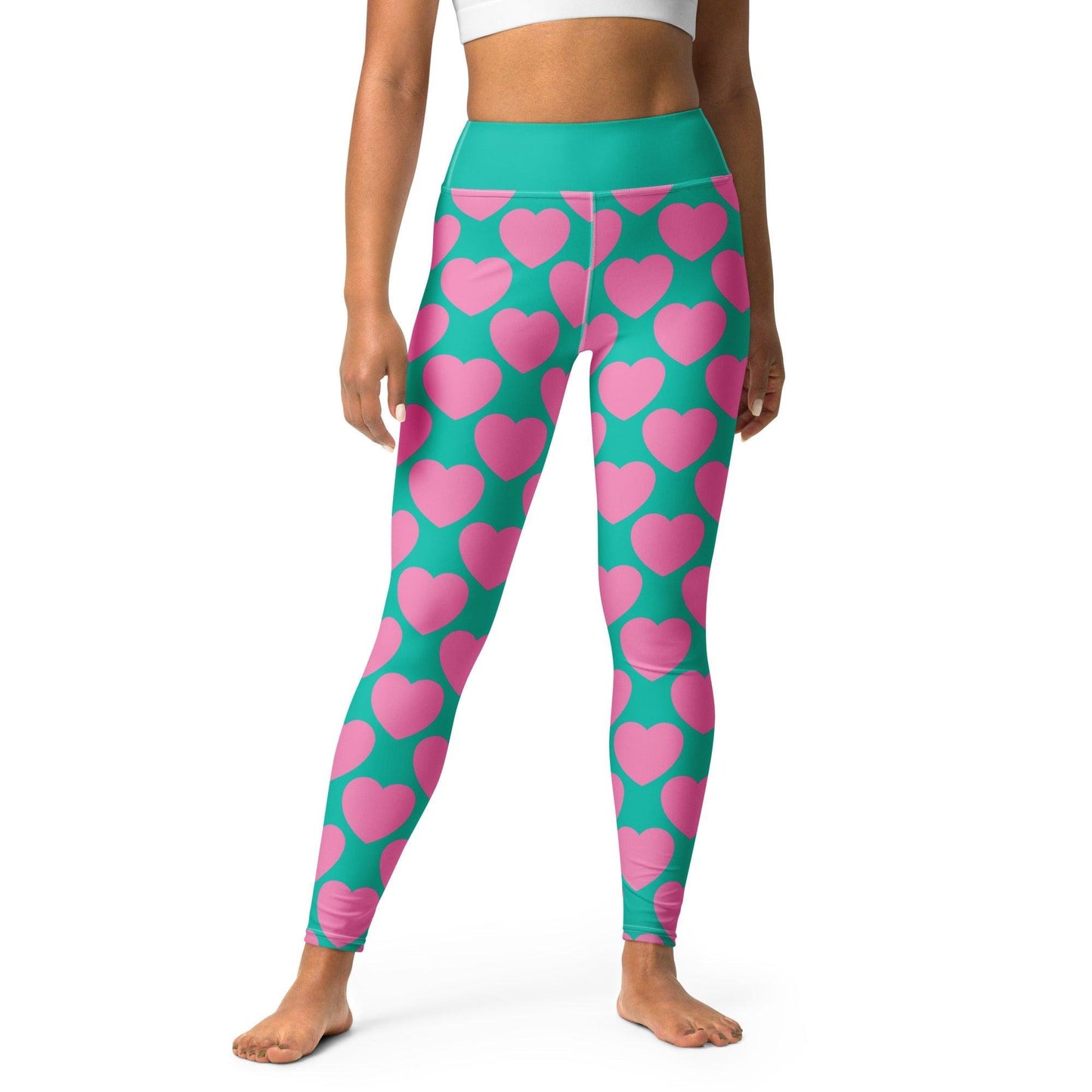 Yoga leggings -2- ELLIE LOVE pink mint - Bold heart print XL