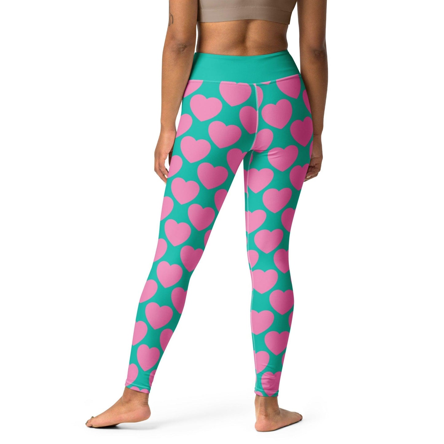 Yoga leggings -2- ELLIE LOVE pink mint - Bold heart print