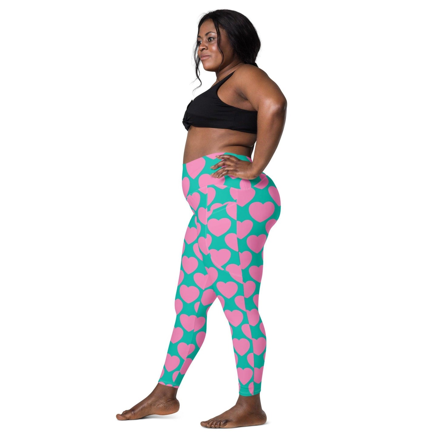 Leggings with pockets - ELLIE LOVE pink mint - Bold heart print