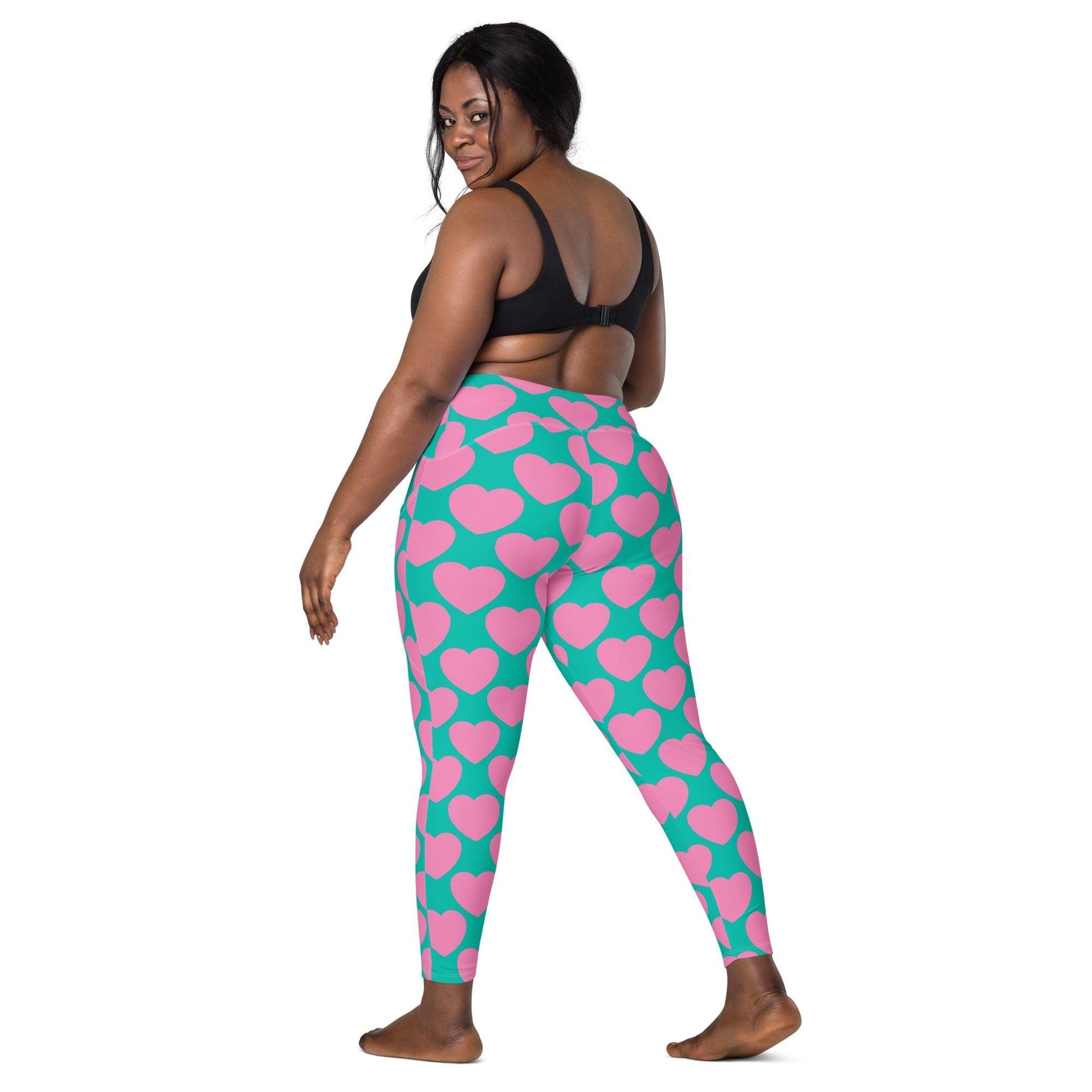 Leggings with pockets - ELLIE LOVE pink mint - Bold heart print