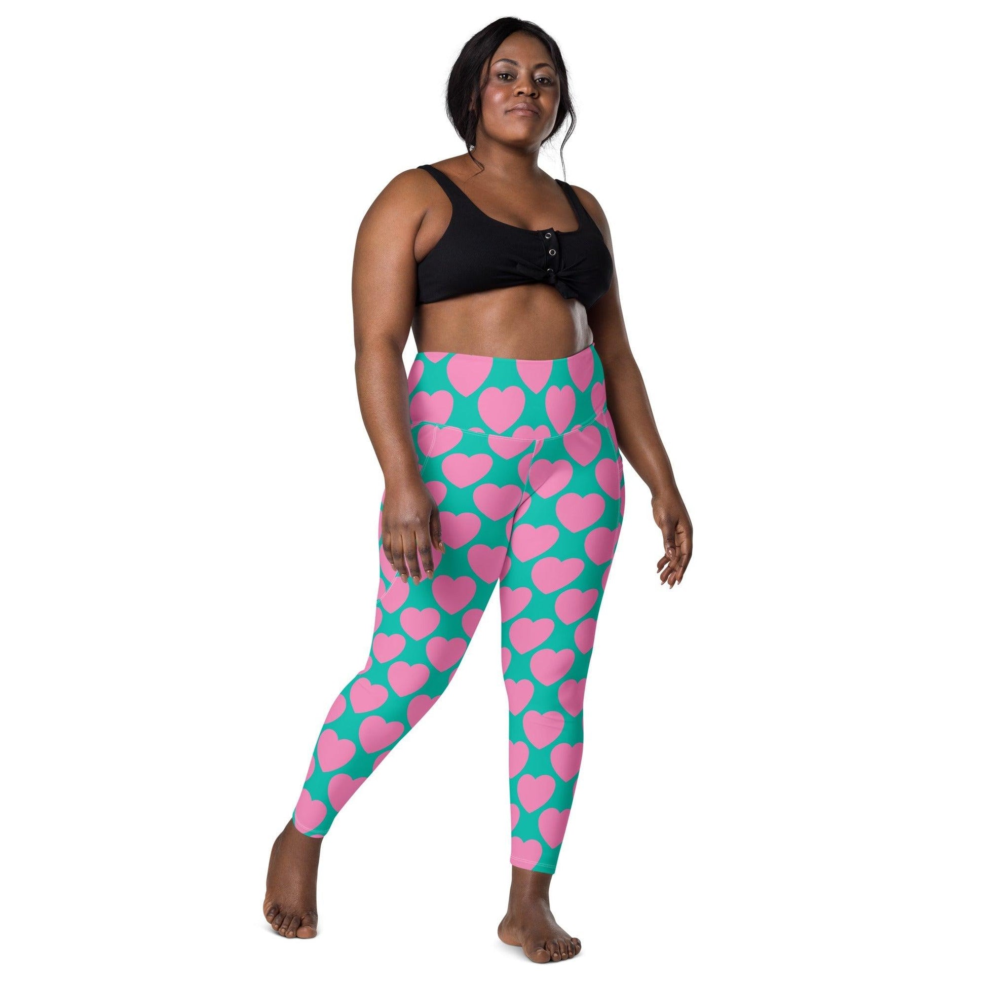 Leggings with pockets - ELLIE LOVE pink mint - Bold heart print