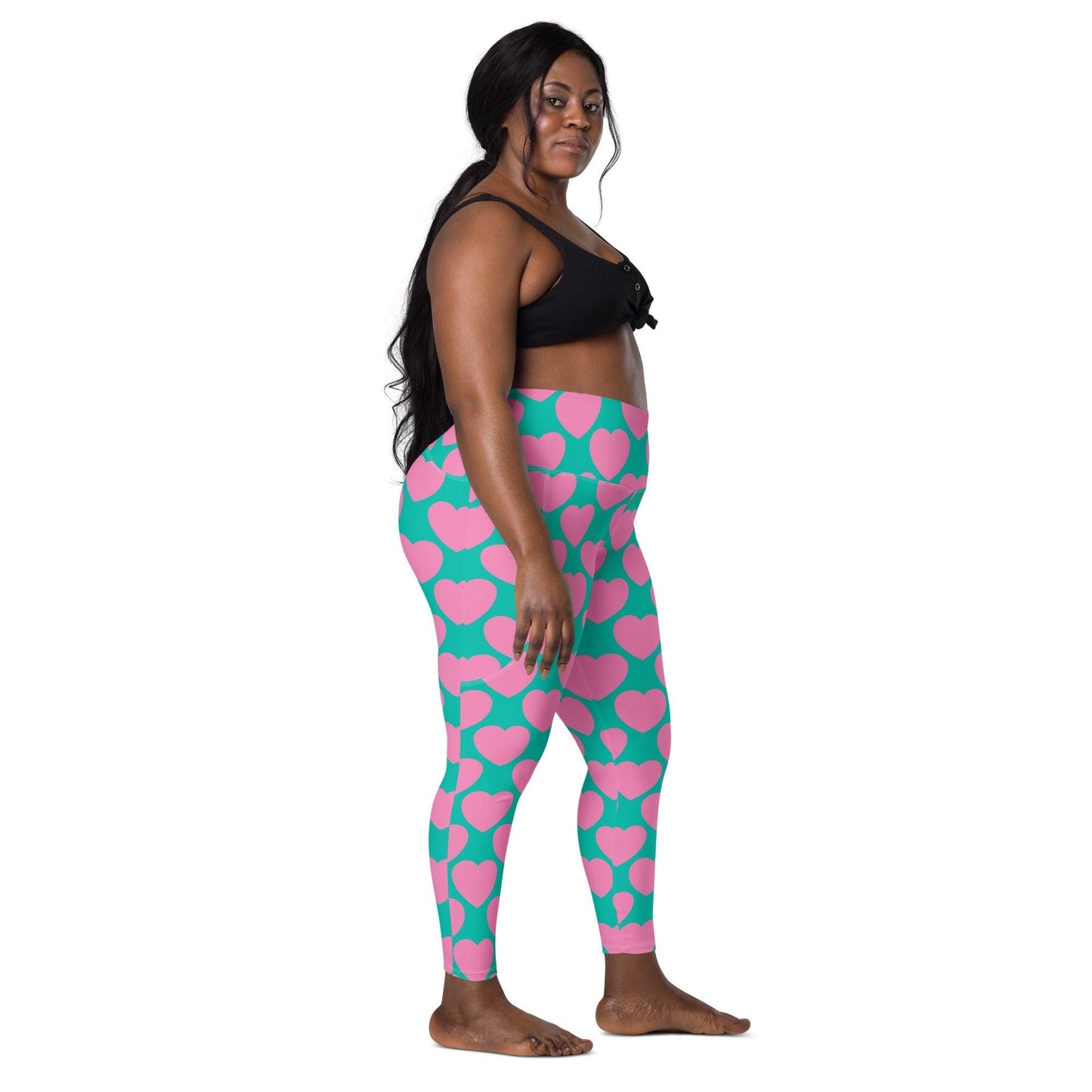 Leggings with pockets - ELLIE LOVE pink mint - Bold heart print