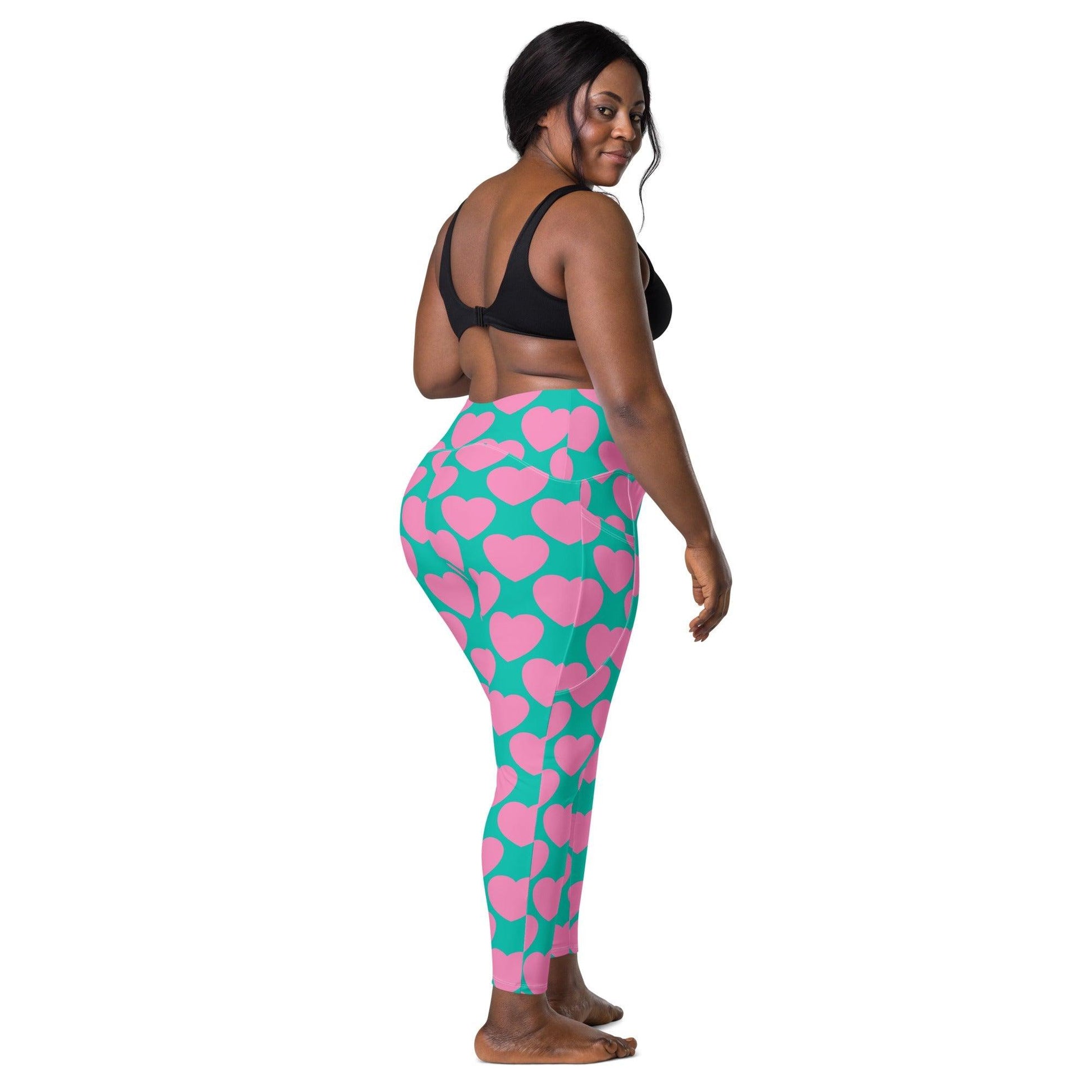 Leggings with pockets - ELLIE LOVE pink mint - Bold heart print