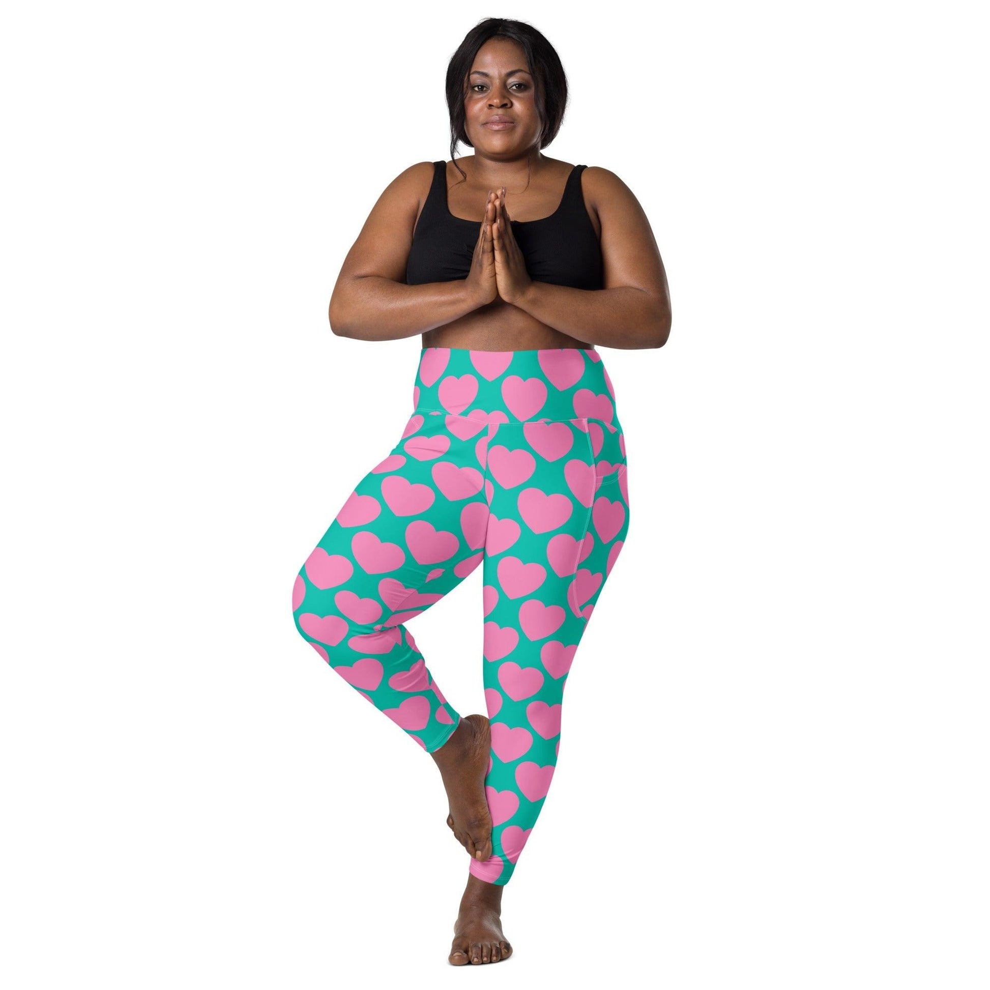Leggings with pockets - ELLIE LOVE pink mint - Bold heart print 6XL