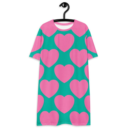 T-Shirt Dress - ELLIE LOVE pink mint - Bold Heart Print