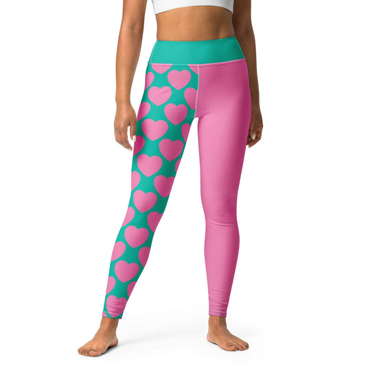 Yoga Leggings - ELLIE LOVE pink mint - Bold Heart Print