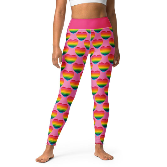 Yoga Leggings -2- ELLIE LOVE rainbow pink - Bold Heart Print