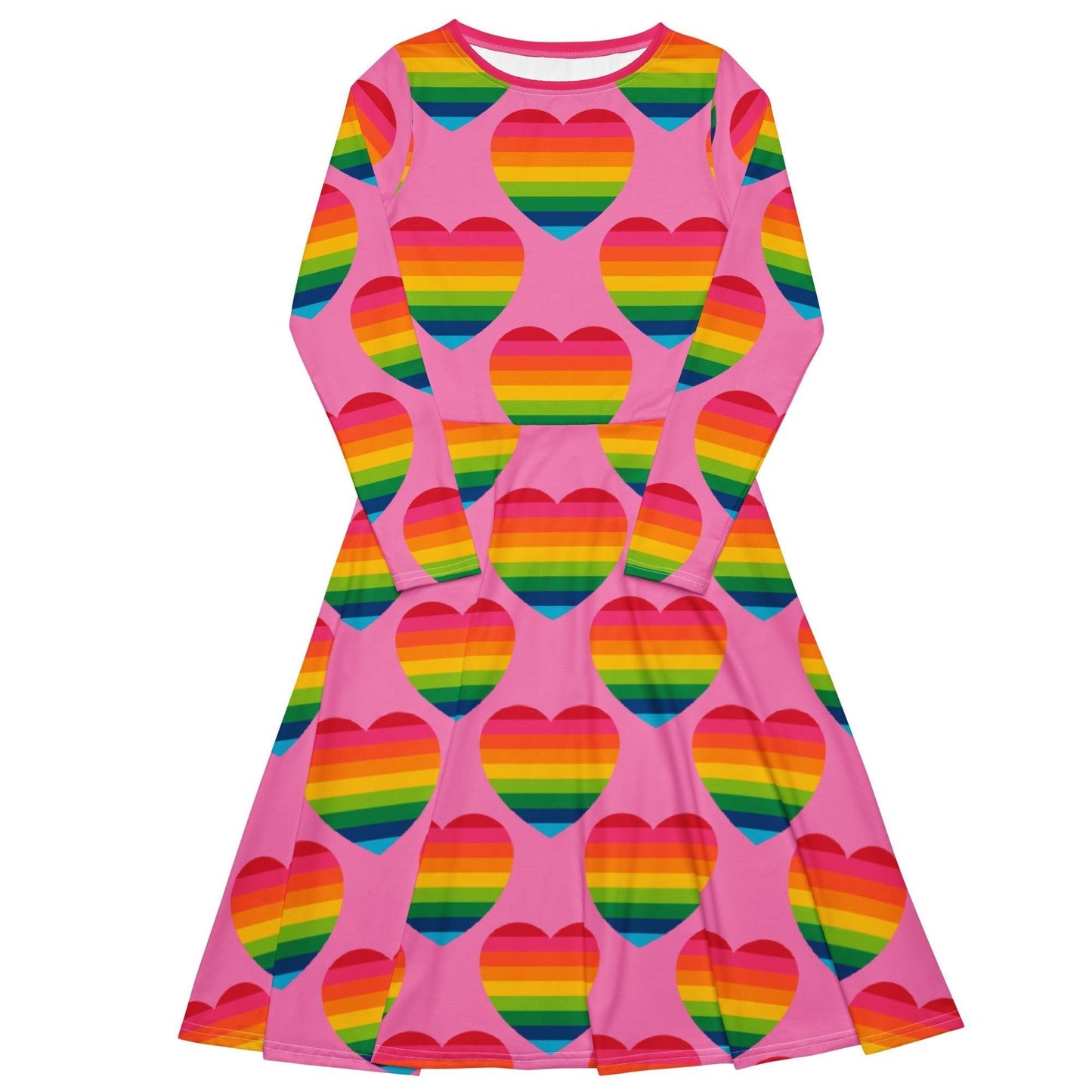 Midi Dress - ELLIE LOVE rainbow pink - Bold Heart Print
