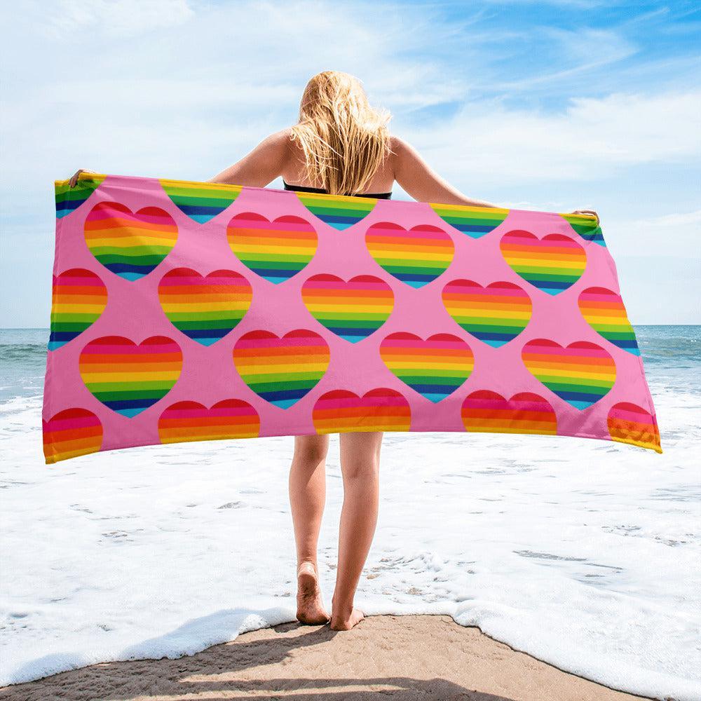 Towel - ELLIE LOVE rainbow pink - Bold heart print Default Title