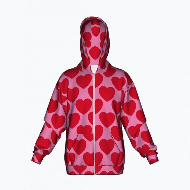 Cotton Zipper Hoodie - ELLIE LOVE red - Bold Heart Print