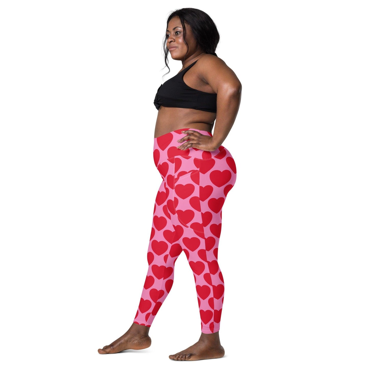 Leggings With Pockets - ELLIE LOVE red - Bold Heart Print