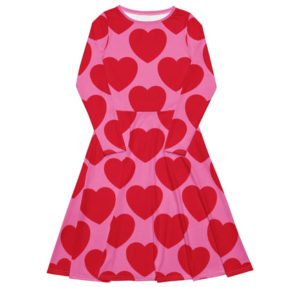 Midi Dress - ELLIE LOVE red - Bold Heart Print