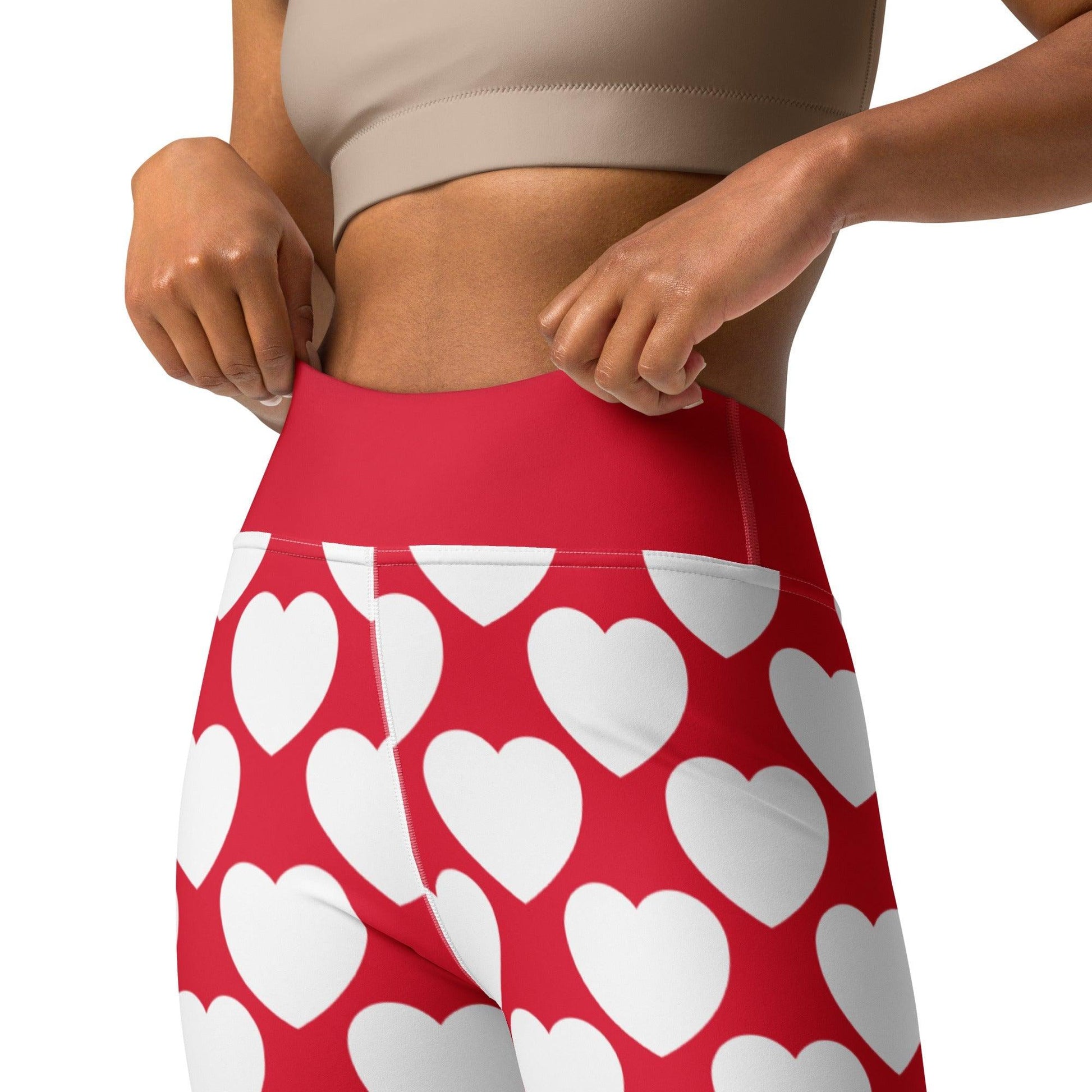 Bold Heart Print - ELLIE LOVE red white -2- Yoga Leggings