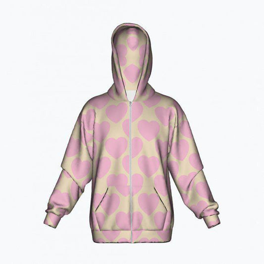 Cotton Zipper Hoodie - ELLIE LOVE soft - Bold Heart Print
